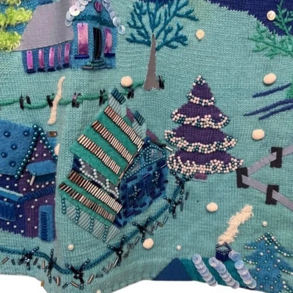 Michael Simon Vintage Christmas Village Sweater Size Medium - Picture 4 of 8